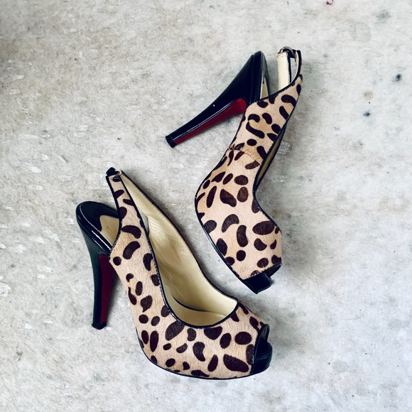 Leopard Print Pony Hair Peep-Toe Pumps - Picture 2 of 9
